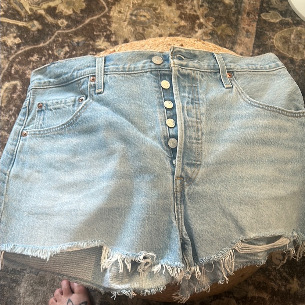 Levi's Light Blue Frayed Jean Shorts